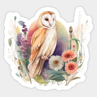 Barn Owl Floral Sticker